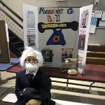 student dressed acting as Alexander G. Bell
